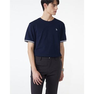 [헤지스] 헤지스 남성 네이비 면혼방 소매티핑 반팔티셔츠  (WHTS4B009N2)