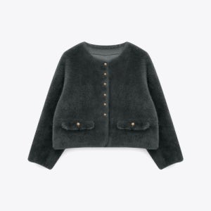 [마리끌레르] 골드버튼 페이크 퍼 자켓(MAFDJK08CGY) MAFDJK08CGY