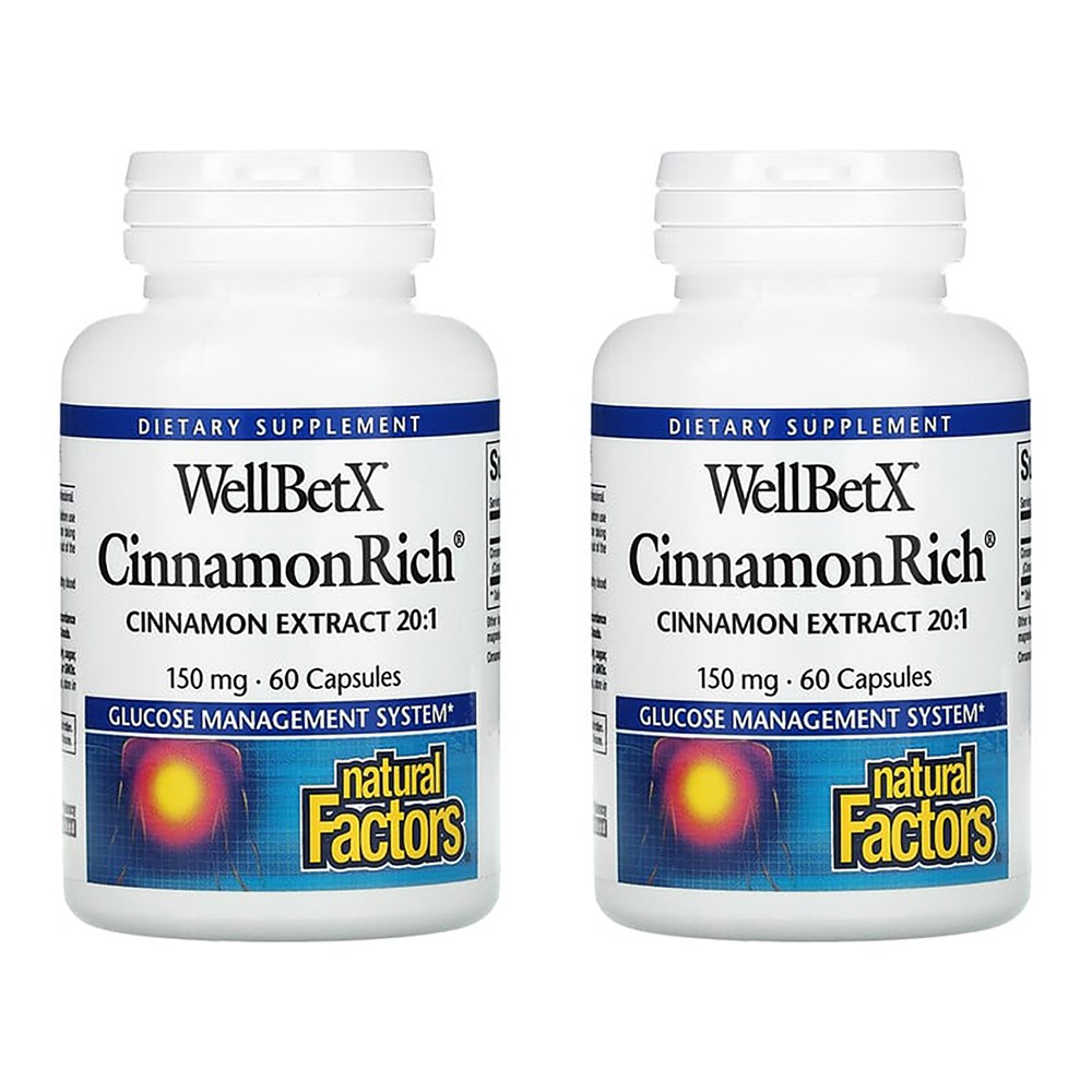 내추럴팩터스 <b>WellBetX 시나몬 리치 150mg</b> 60캡슐 계피 x 2개