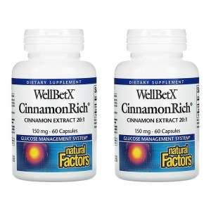 내추럴팩터스 <b>WellBetX 시나몬 리치 150mg</b> 60캡슐 계피 x 2개