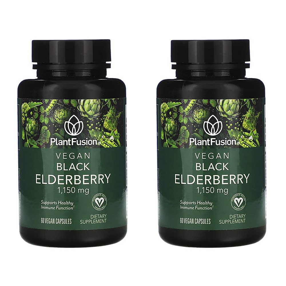 플랜트퓨전 비건 <b>블랙 엘더베리 575mg</b> 60베지캡슐 삼부커스 x 2개