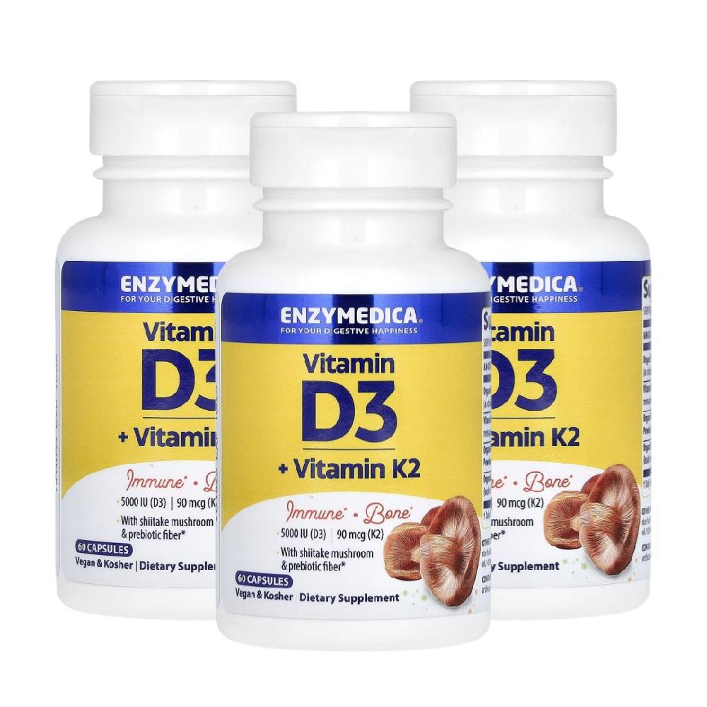 <b>엔자이메디카 비타민</b>디 <b>케이</b> D3 K2 MK7 60캡슐 3개 메나퀴논 VitaminD3 K2