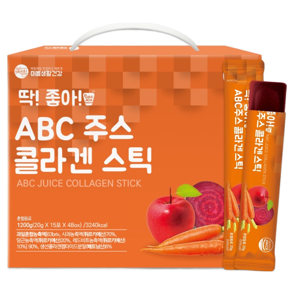 미쁨생활건강 딱좋아 <b>ABC주스 콜라겐</b> 젤리<b>스틱</b>  300g  4개