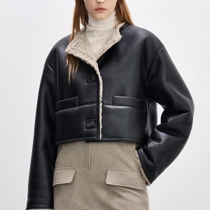 [SYSTEM] 램 스킨 무스탕 크롭 자켓 / SY2EAFOT394WM_BK