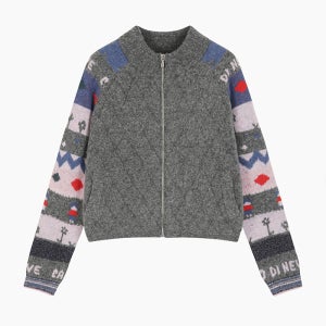 [베네통]2025 WINTER 배색 자카드 슬리브 가디건 BAKC53561GR