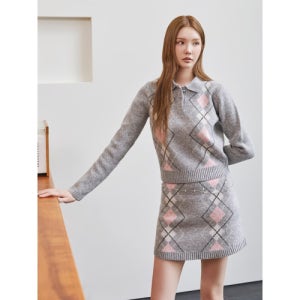 [에잇세컨즈] 아가일 스커트  그레이 125127MQ93