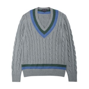 [Brooks Brothers]코튼 케이블 테니스 V넥 스웨터 (그레이) (BBWNMM1813WDF)(K1697451436035063NO01)