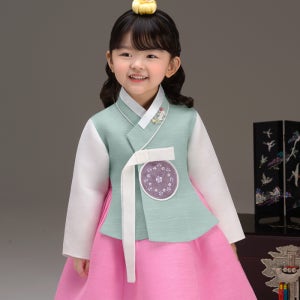 [더예한복] QT803-민트당의 여아 아동한복