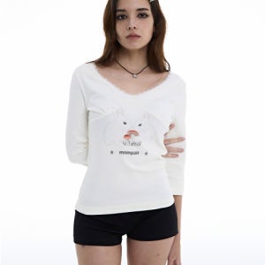 [미니멀페어] Rabbit Lace V-Neck Tee White MP25SSTS04WH
