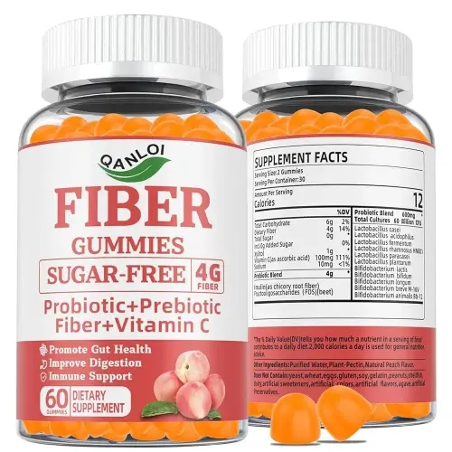 QANLOI 프로바이오틱스 + 프리바이오틱스 성인용 섬유 젤리, 600억 CFU, 1회 제공량당 4g 프리바이오틱스,