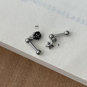 [써지컬스틸] 미니 장미 별 드롭 피어싱, 만원샵