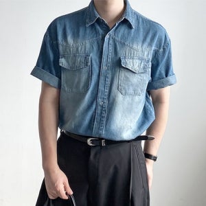 언더70 테토 웨스턴 반팔 데님셔츠 (중청)