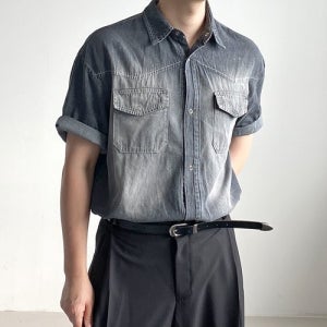 언더70 테토 웨스턴 반팔 데님셔츠 (흑청)