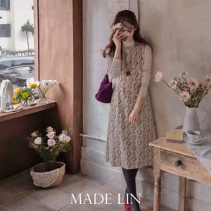 [특가 20% ★한정수량][베스트특가 4천원 할인]MADE LIN킨즈벨 플라워 코듀로이 맵시핏 원피스[size:F(55~66)]