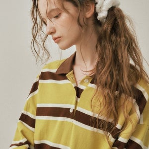 [웬즈데이오아시스] 멜로우 스트라이프 폴로 티셔츠_YELLOW(W25-TP33)