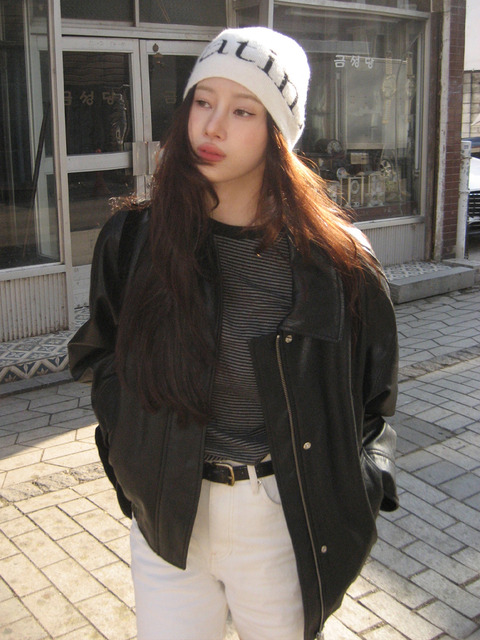 [닐바이피] 레더 집업 블루종 자켓 블랙