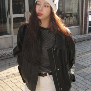 [닐바이피] 레더 집업 블루종 자켓 블랙