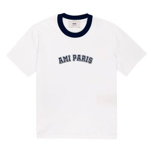 [아미] AMI UTS047 724 100 PARIS FRANCE 로고 콘트라스트 공용 반팔티