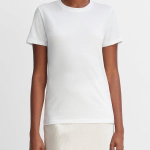 [빈스 여성] [LF몰단독/100 피마면] 화이트 슬림핏 쉬어 반팔티셔츠 VCTS5F902WT