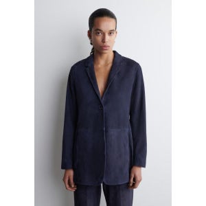 코스 스웨이드 싱글 버튼 블레이저 스틸 블루 6773488