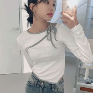내일도착 긴소매티셔츠 [40%할인] 리본 사선 스트랩 티셔츠 3color