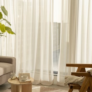 호텔식 크림베이지 쉬폰 나비주름 커튼*2장