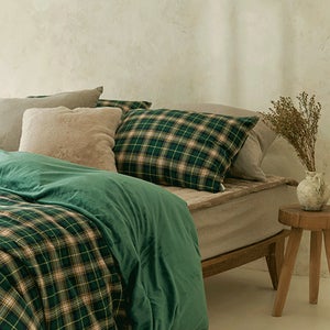 따뜻한 내츄럴 그린체크 극세사 이불커버