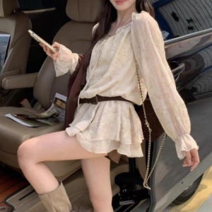 [다잇템] 여성 프릴 시폰 스트랩 꽃자수 쁘띠 원피스