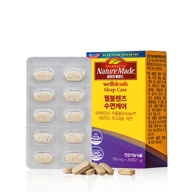 네이처메이드 웰블렌즈 <b>수면</b>케어 700mg x 30정, 1개