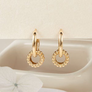 [비앤비골드] 14K 밀그레인 컷팅볼 원터치 귀걸이 한쌍 PNE42102_250903E42102