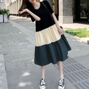 여성 2컬러 컬러풀한 여름 반팔 원피스 와이드핏