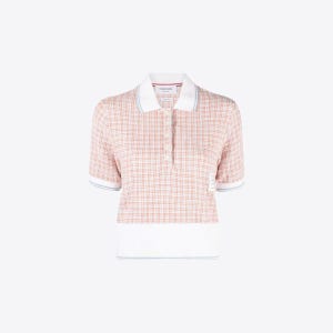 톰브라운 여성 체크 트위드 슈렁큰 폴로 반팔 티셔츠 (오렌지) FJP088A J0113 825