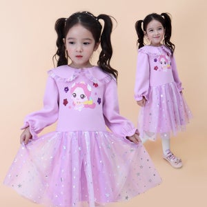 캐치티니핑 슈팅스타캐치티니핑 여아용 오로라핑 블링 카라 기모 9부 레이스 원피스 VI