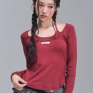 [제로플래닛] 리사 리본 레이어드 롱 슬리브 탑 [RED] Z25FTP25RD