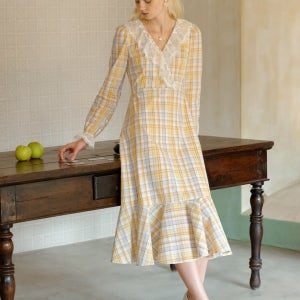 DD fishtail yellow ruffle dress