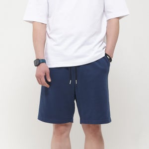 고급 와이드 데일리 팬츠 5부 면 반바지 연한네이비색상