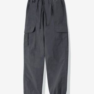 [나일론] 세미 와이드 스트링 카고팬츠 [딥그레이]