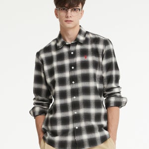 코튼 기모 셔츠_블랙체크_남성