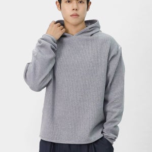 남성 와플긴팔 루즈핏 후드 니트 티셔츠 BAUD002