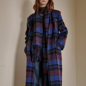 머플러 세트 핸드메이드 울 체크 롱 코트