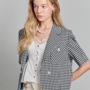 체크패턴 하프소매 크롭 여름자켓