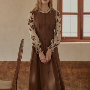 PM_Drape fake two-piece floral dress