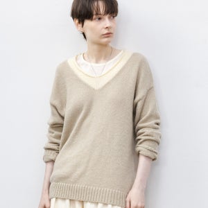 TG_Color blocked v-neck pullover sweater