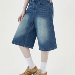 코타 우먼 워싱 7부 버뮤다 데님팬츠_진청 [ULZD_6042]