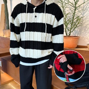 [2PACK]핸드워머 단가라 후드 꽈배기 오버핏 니트 4colors