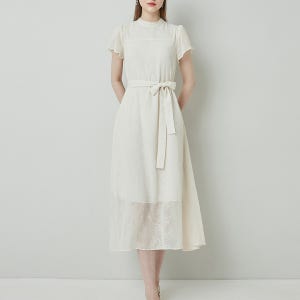 ELLA Mock neck Petal Sleeve Strap Dress_Ivory