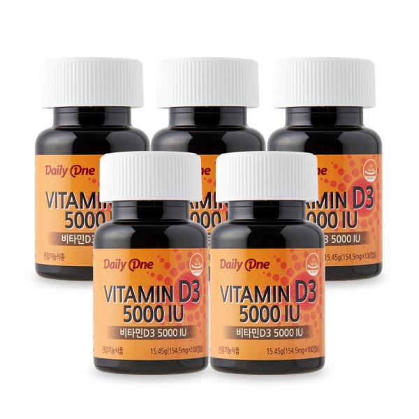 데일리원 <b>비타민D</b>3 5000IU 100캡슐X5병 (500일분) 고함량