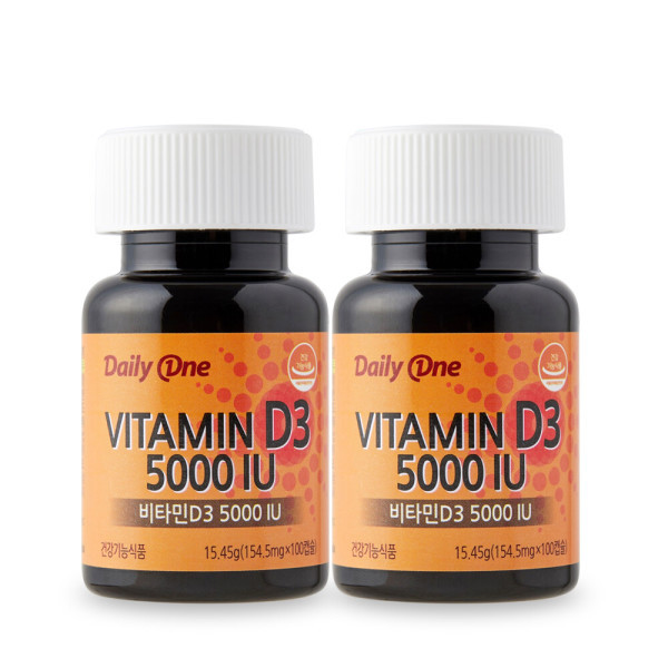 데일리원 <b>비타민D</b>3 5000IU 100캡슐X2병 (200일분) 고함량