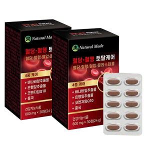 네츄럴<b>메이드</b> 네츄럴<b>메이드</b> 혈당 혈행 토탈케어 800mg x 30정 x 2개 코로솔산