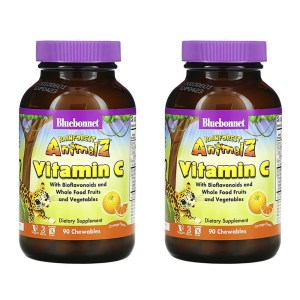 블루보넷 뉴트리션 슈퍼 <b>레인포레스트 애니멀즈</b> 비타민C 오렌지 동물 츄어블 90정 x 2개